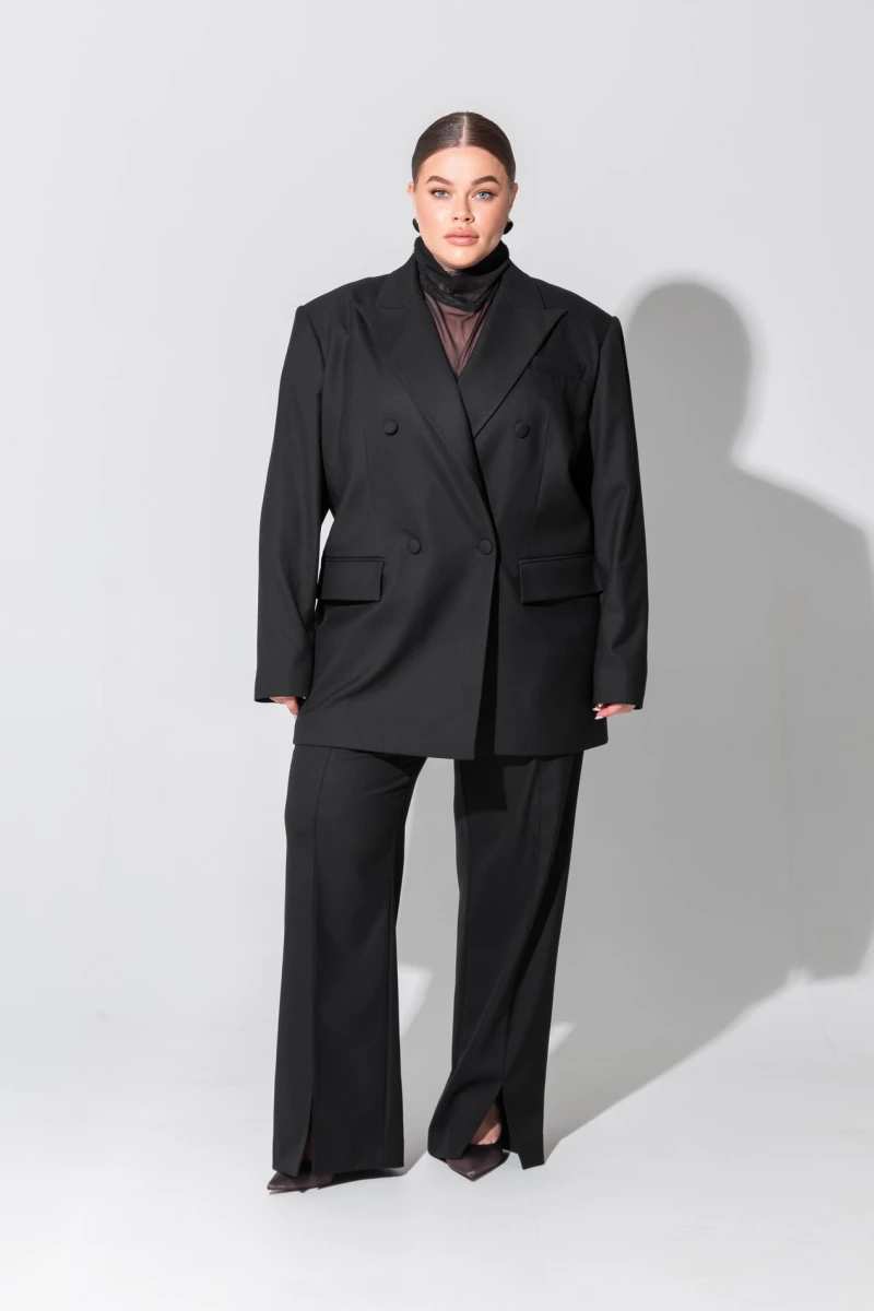 Black double-breasted oversize jacket plus size