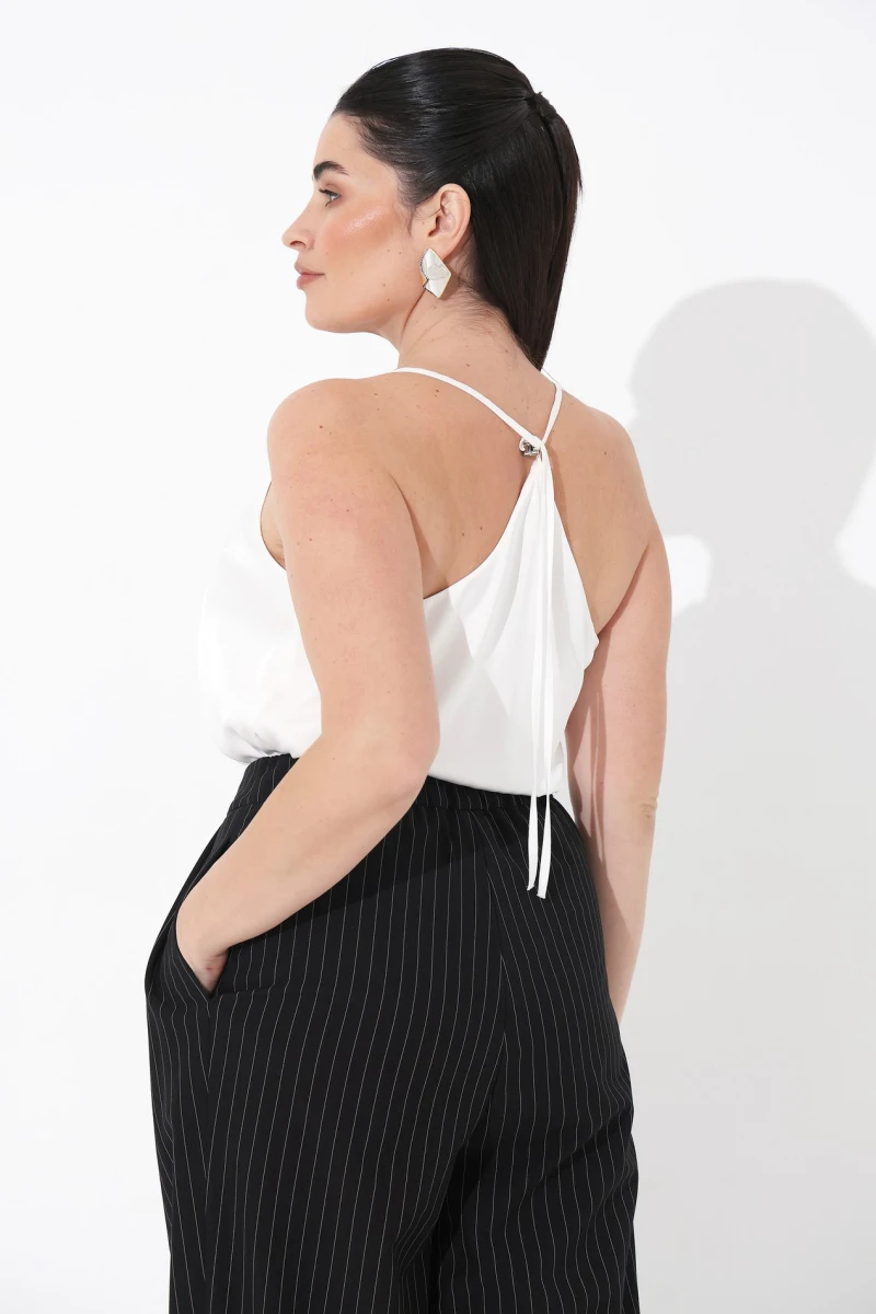 Black striped pleated trousers plus size