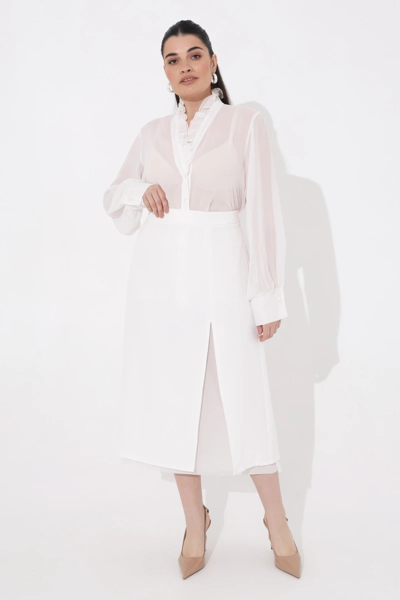 Юбка с прозрачной вставкой молочная большой размер