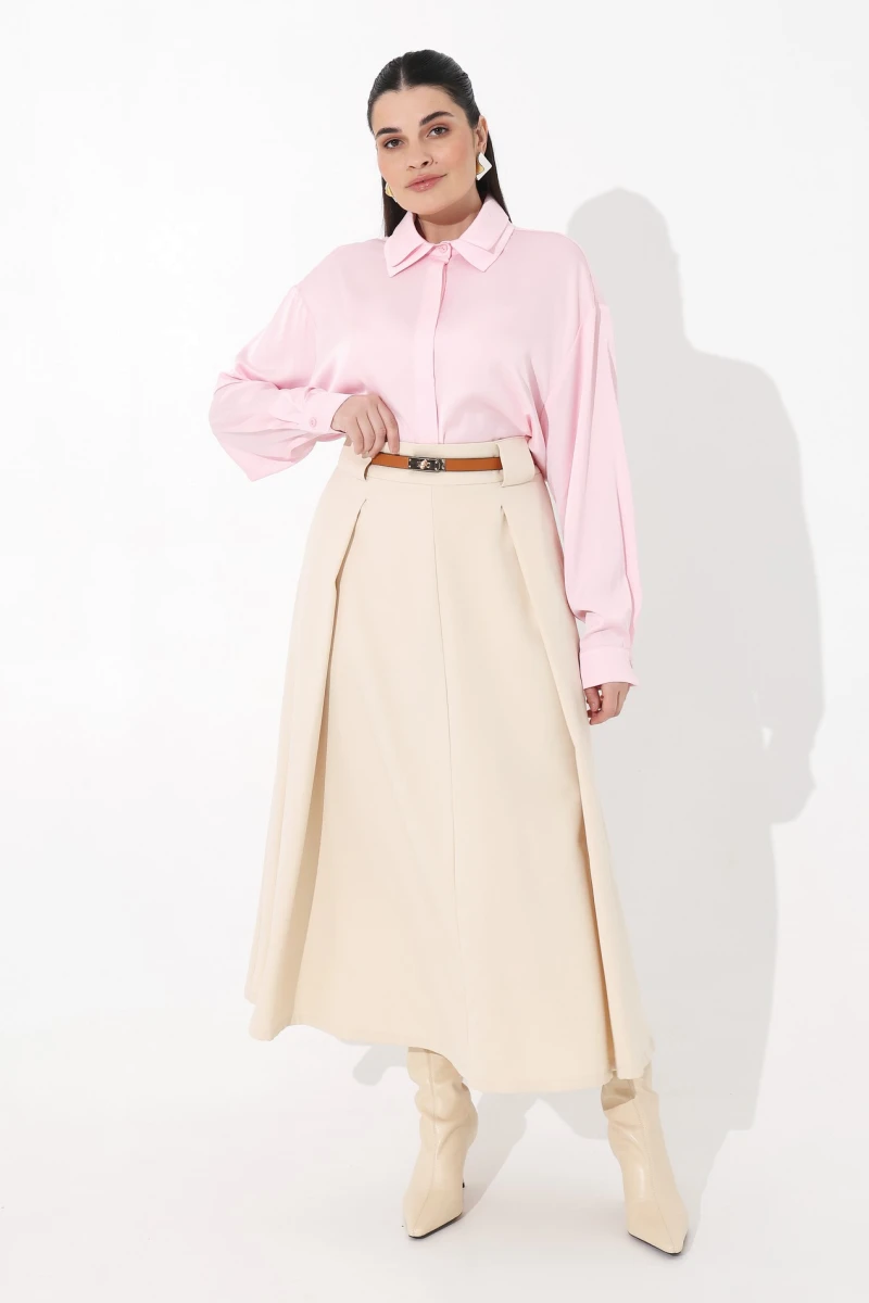 Skirt with pleats cream plus size