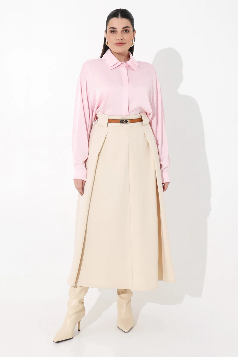 Skirt with pleats cream plus size