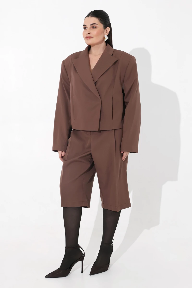 Mocha cropped jacket plus size #2