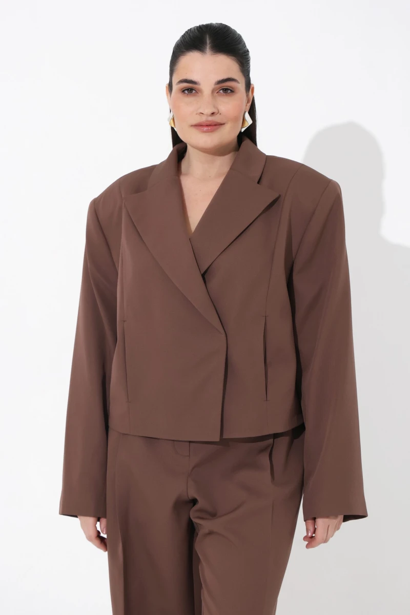 Cropped mocha jacket plus size
