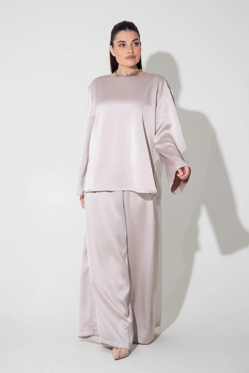 Champagne suit with blouse and trousers plus size