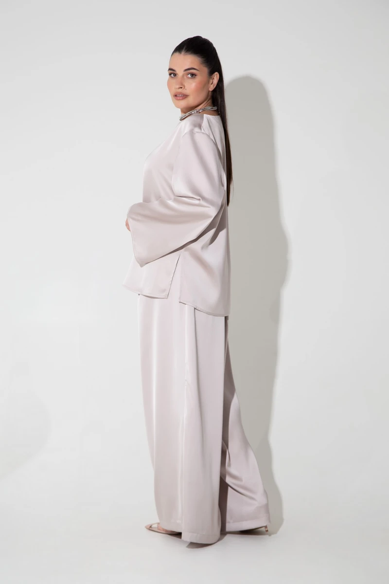 Champagne suit with blouse and trousers plus size