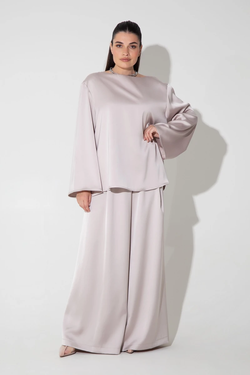 Champagne suit with blouse and trousers plus size