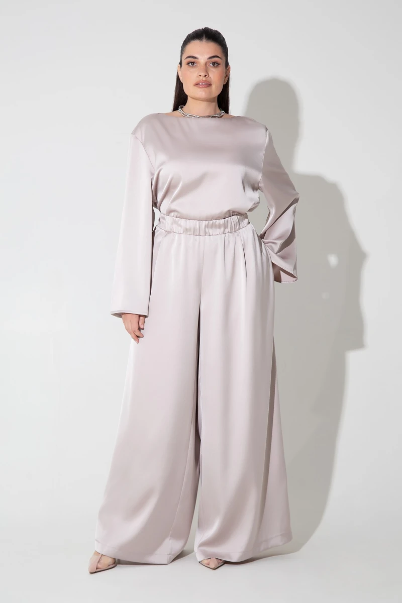 Champagne suit with blouse and trousers plus size