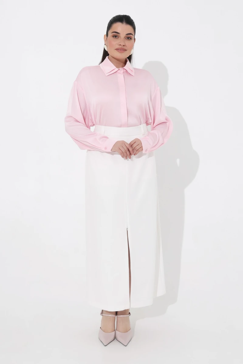 Pink silk blouse plus size