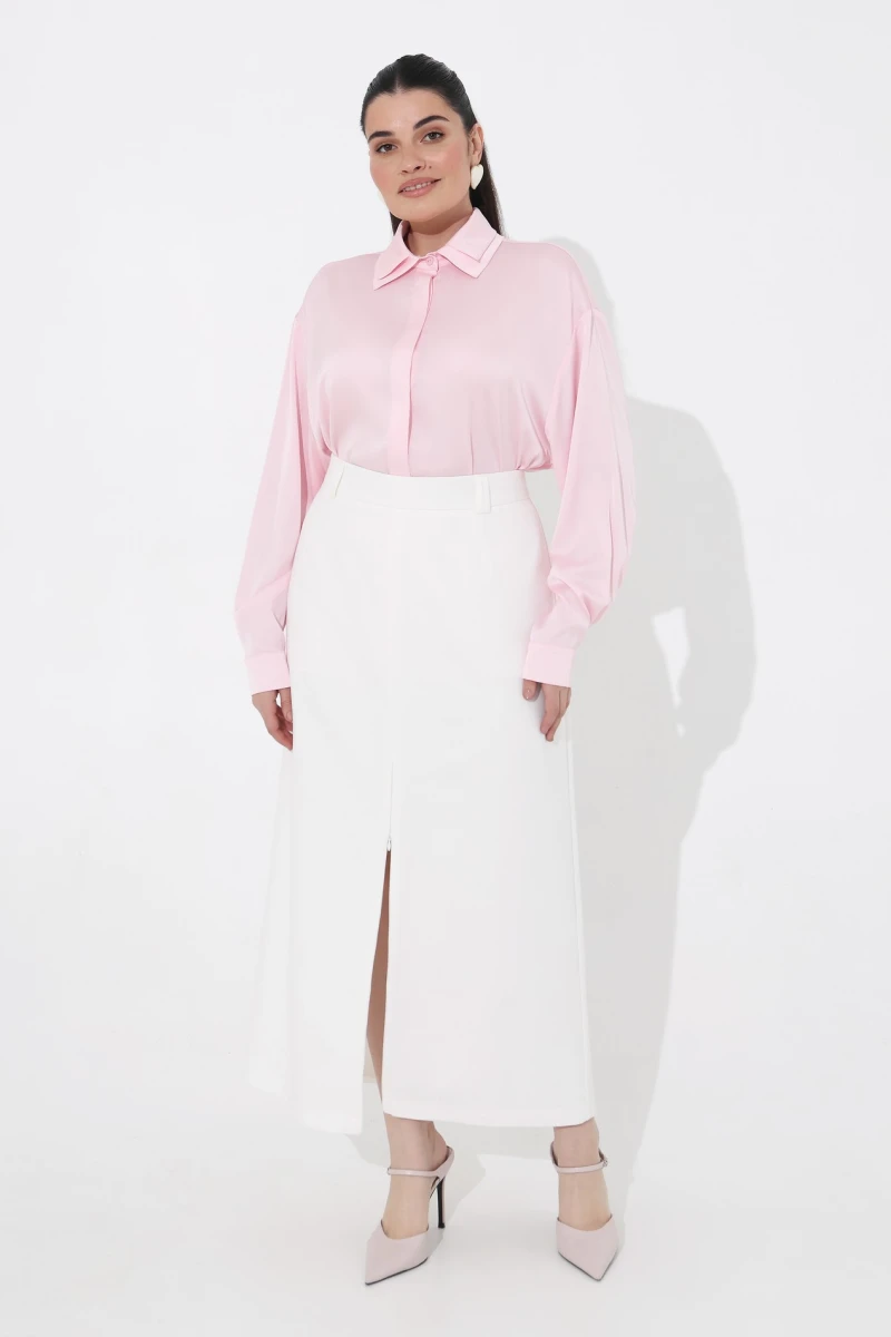 Pink silk blouse plus size