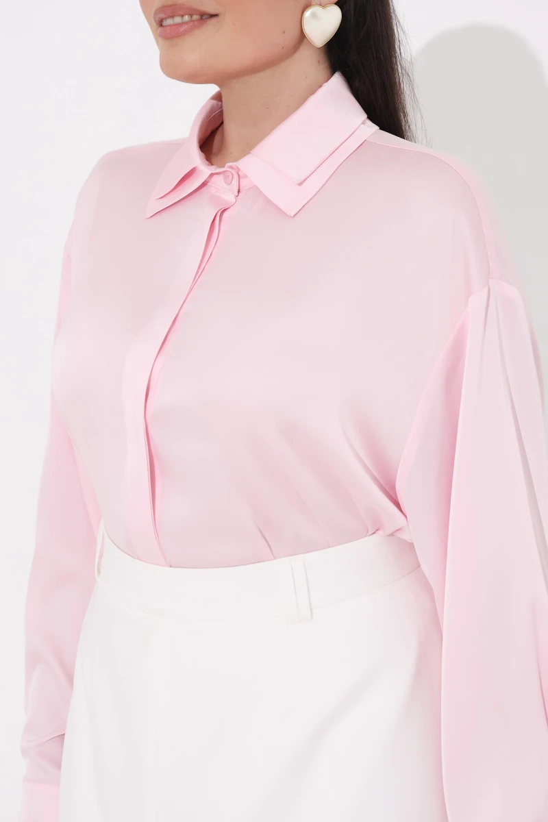 Pink silk blouse plus size
