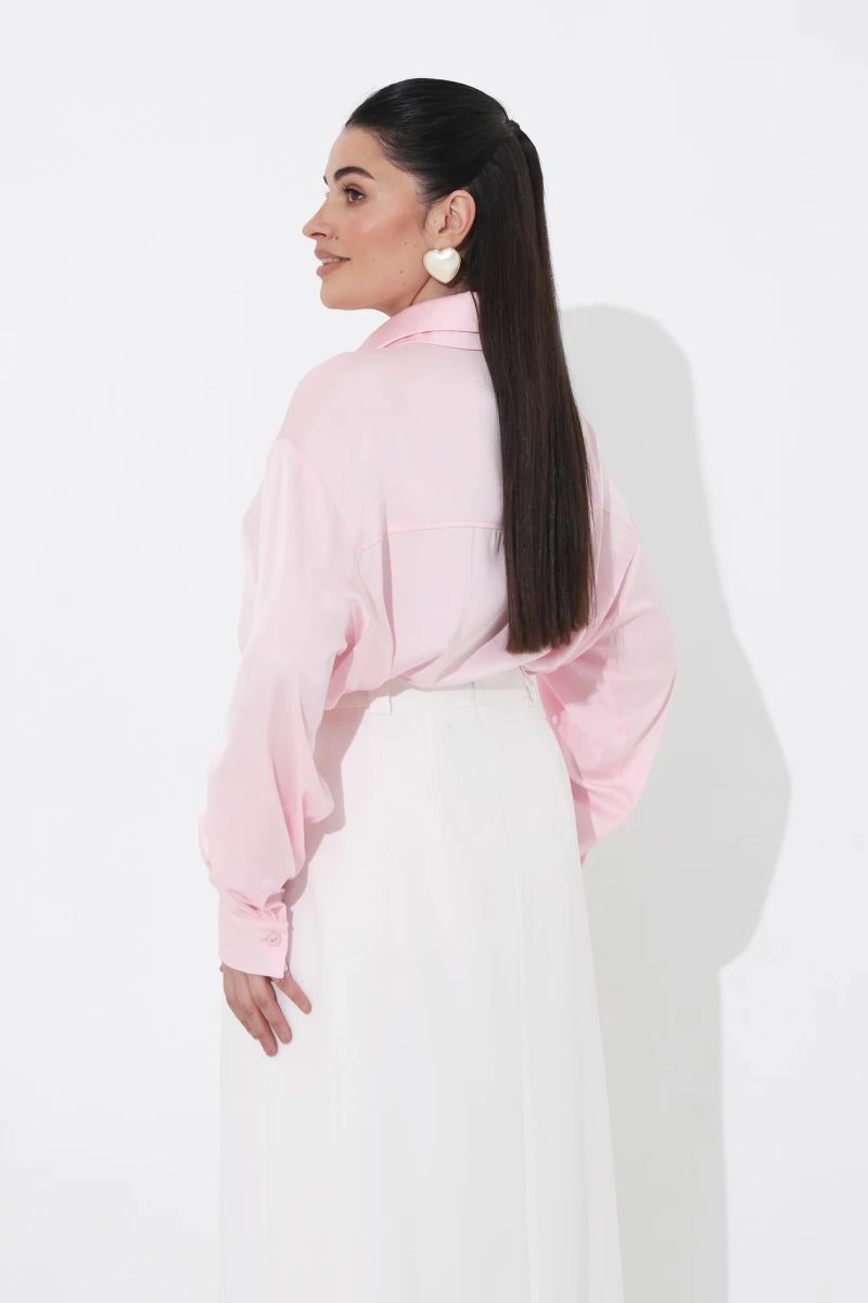 Pink silk blouse plus size
