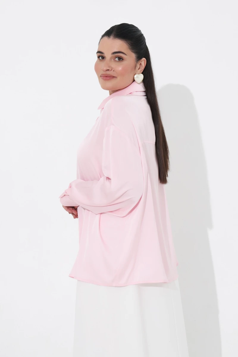 Pink silk blouse plus size