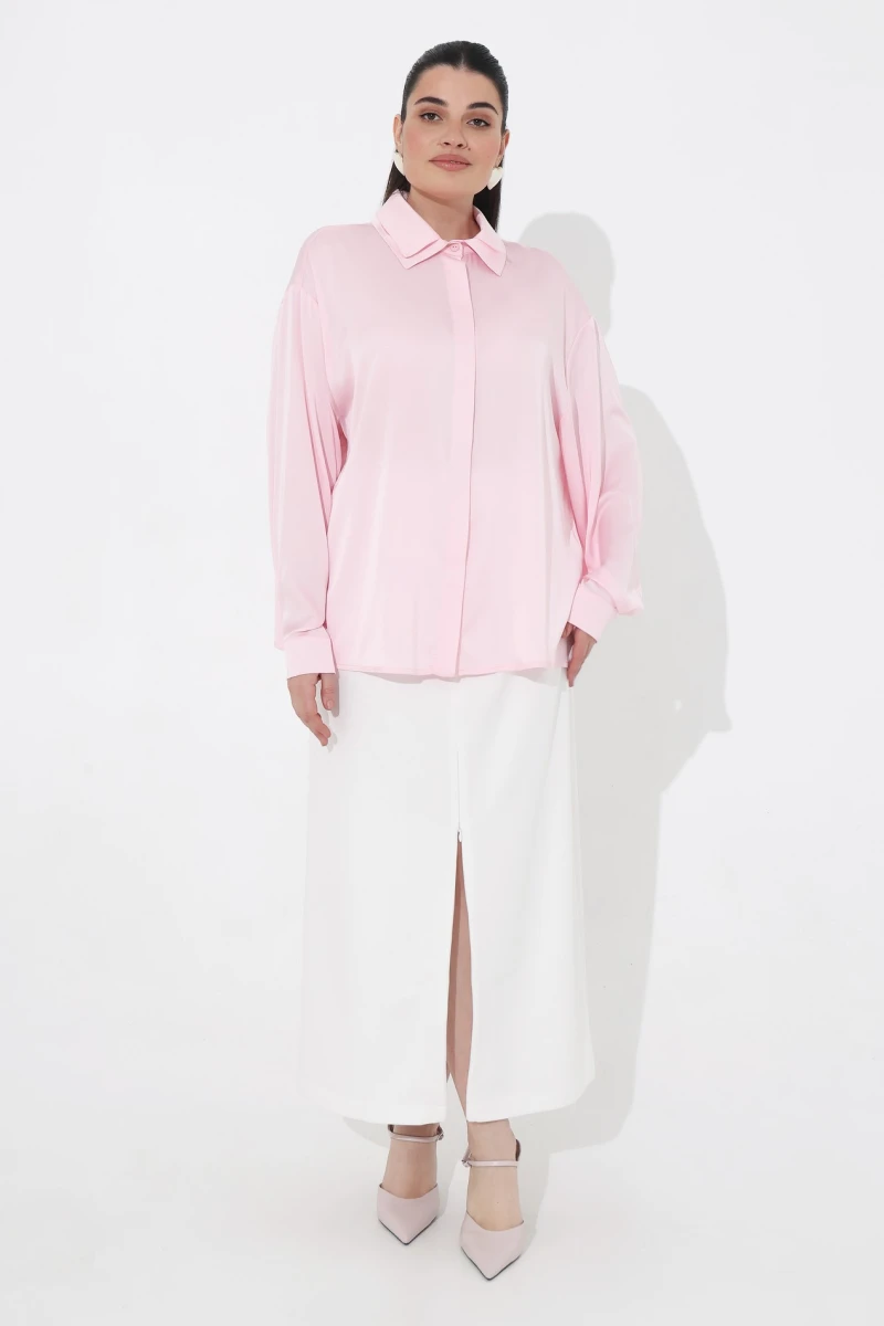 Pink silk blouse plus size