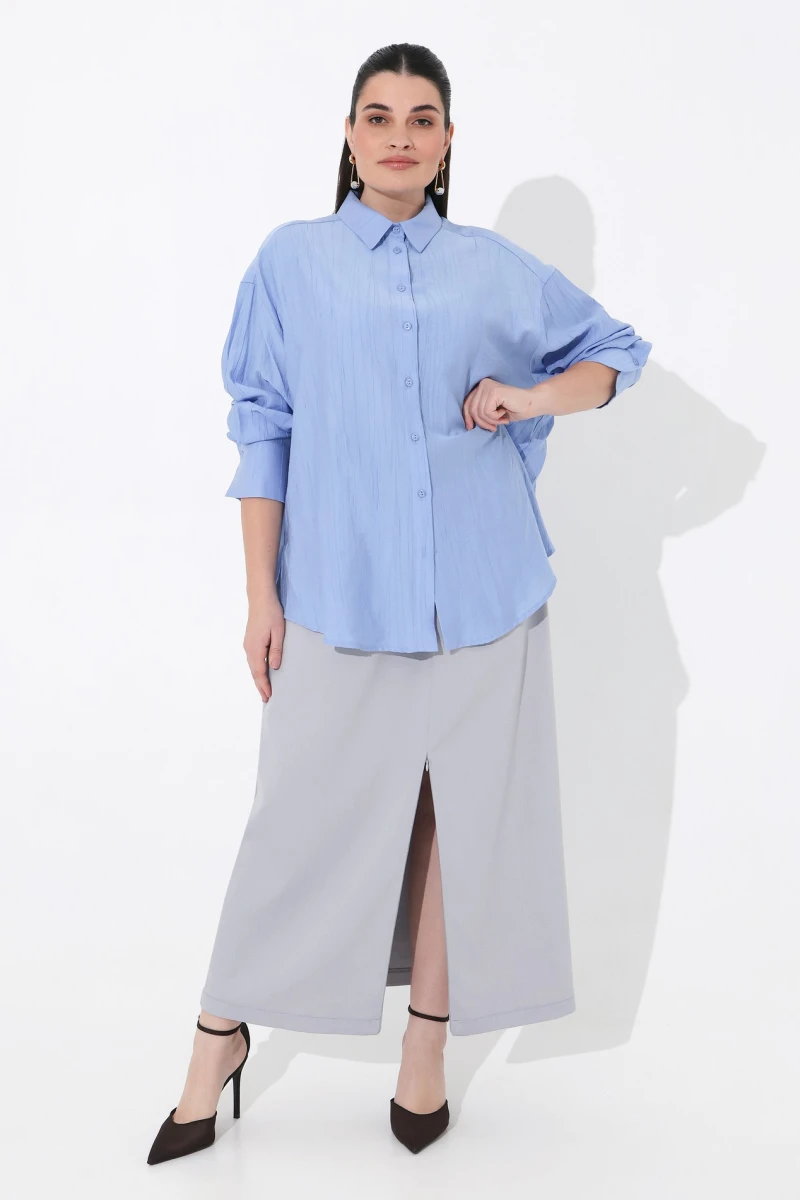 Blue viscose shirt plus size