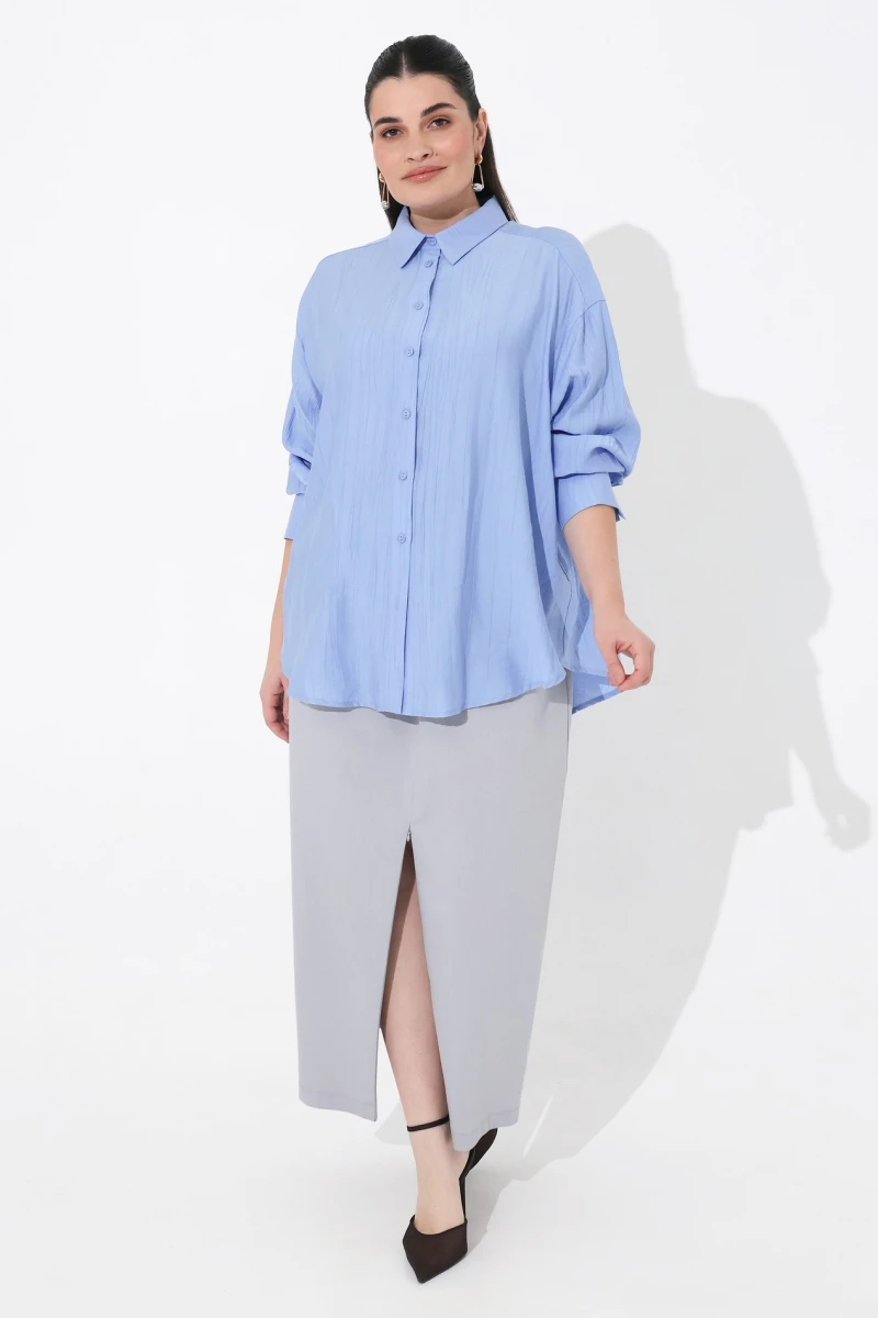 Blue viscose shirt plus size