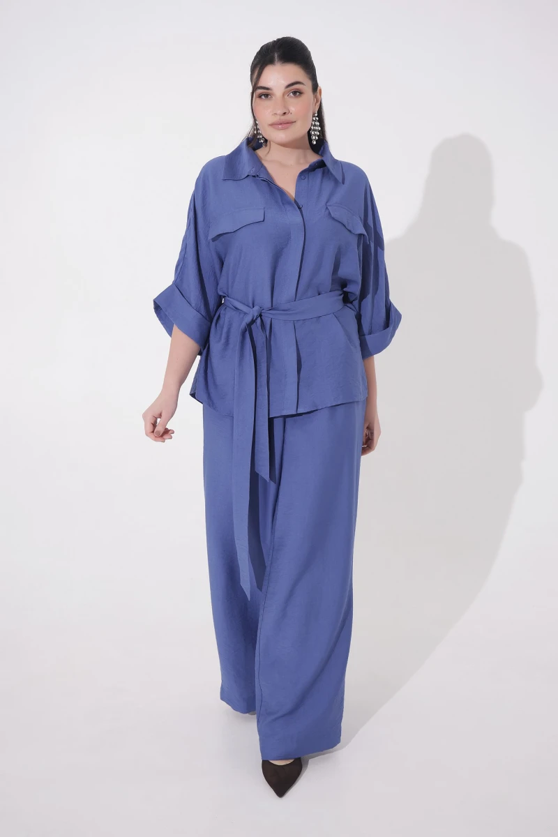 Denim eco-linen suit plus size