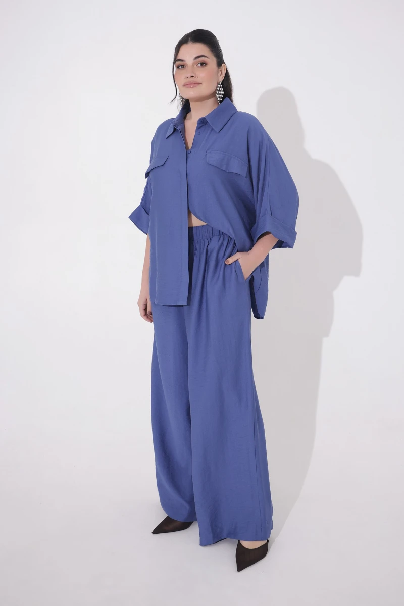 Denim eco-linen suit plus size