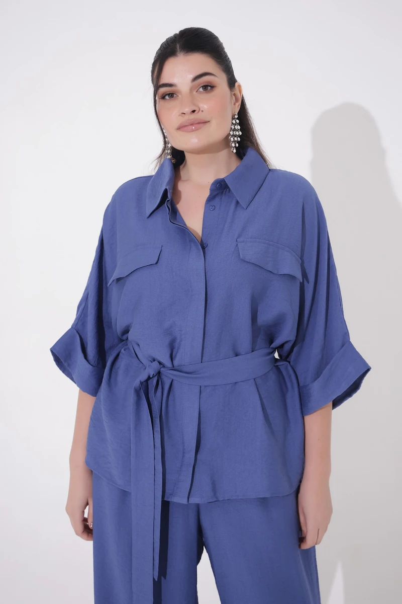 Denim eco-linen suit plus size #2