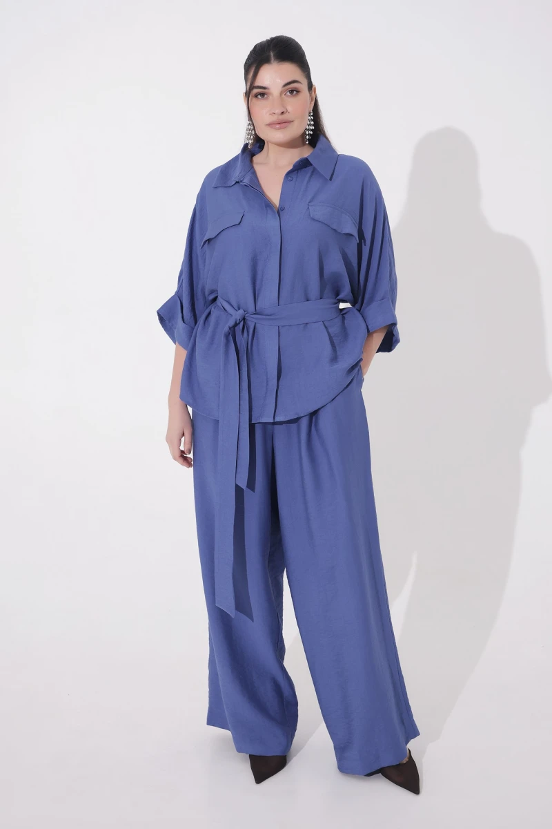 Denim eco-linen suit plus size