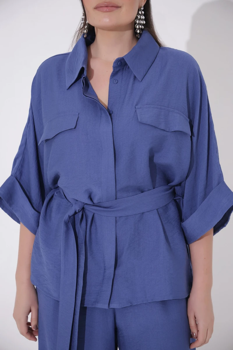 Denim eco-linen suit plus size