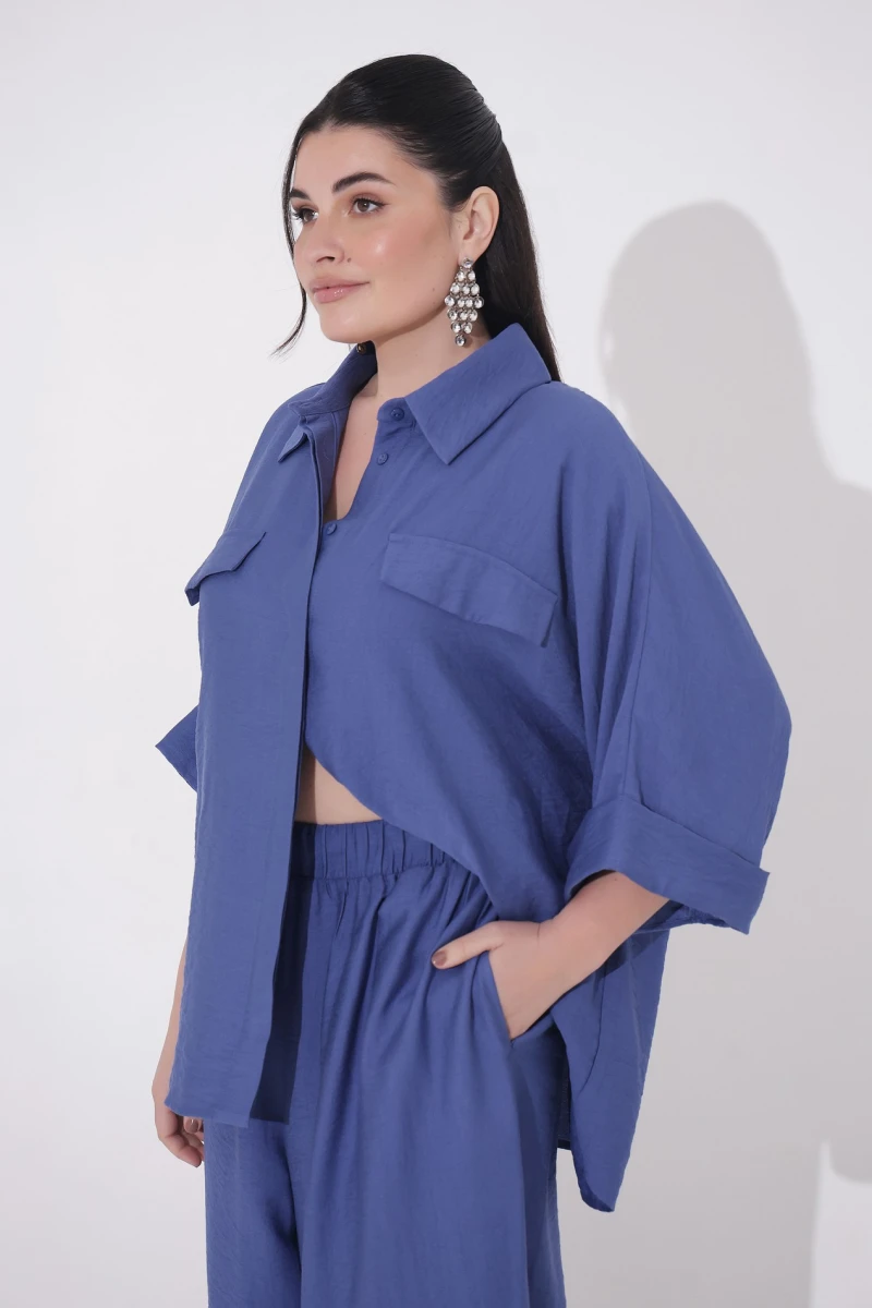 Denim eco-linen suit plus size