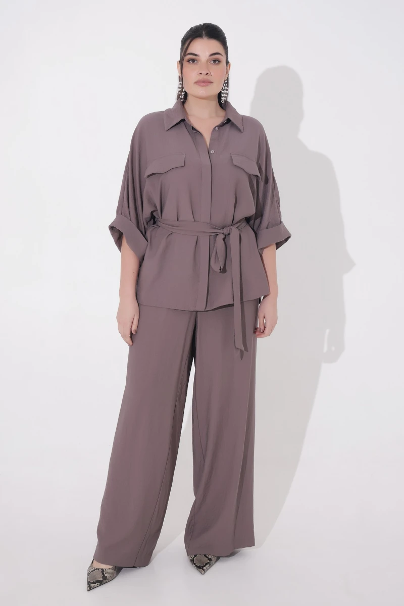 Mocha eco-linen suit plus size