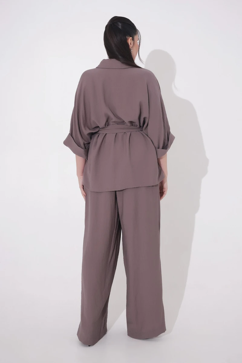 Mocha eco-linen suit plus size