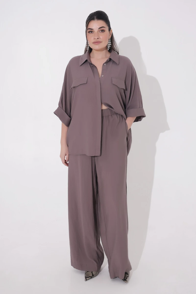 Mocha eco-linen suit plus size