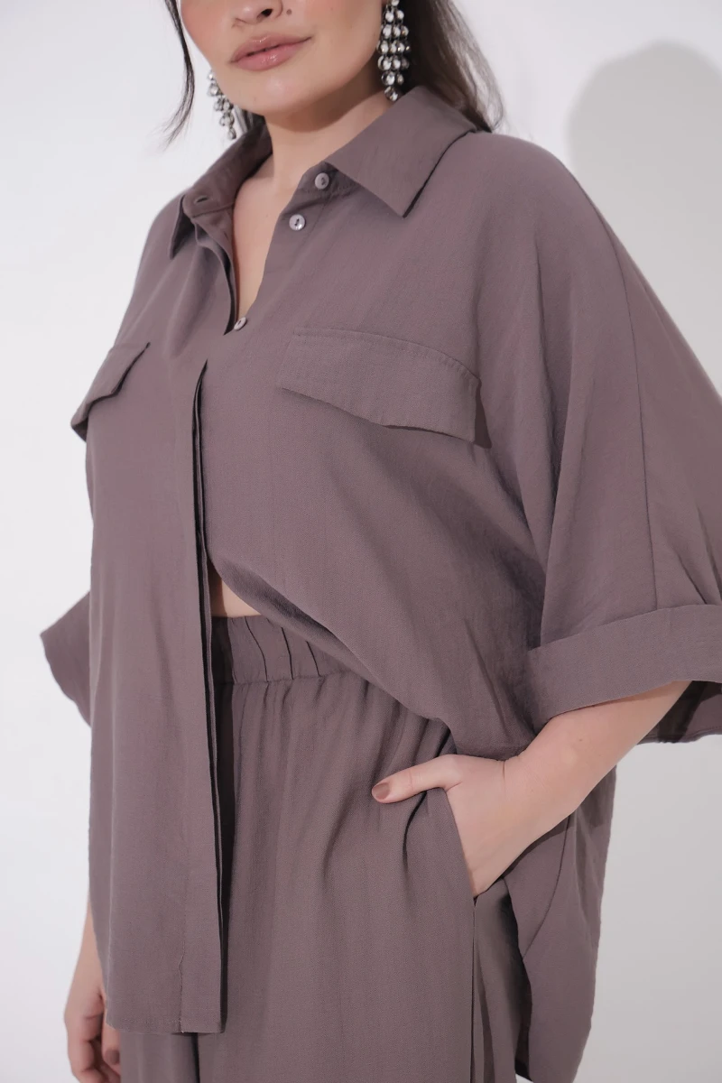 Mocha eco-linen suit plus size