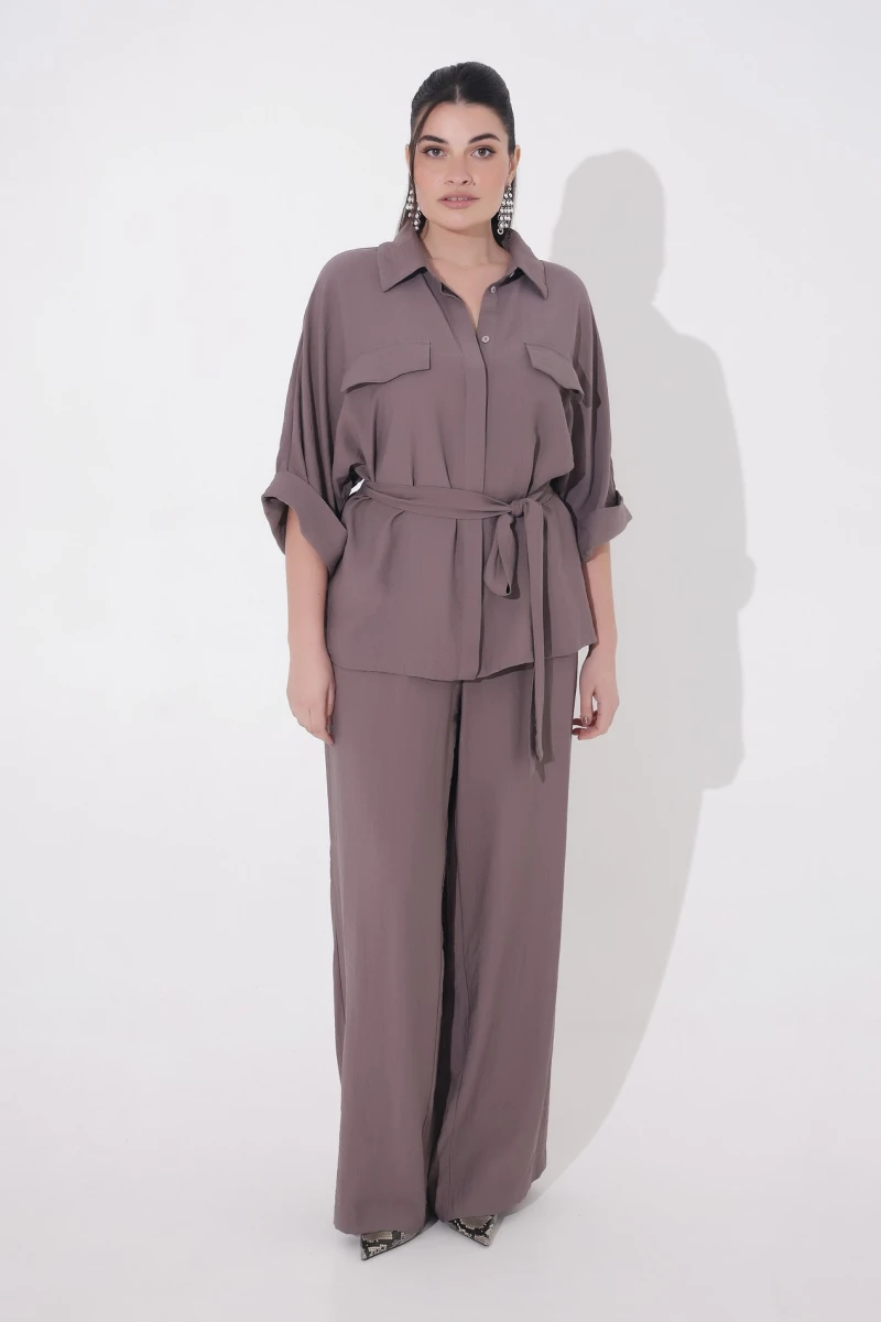 Mocha eco-linen suit plus size