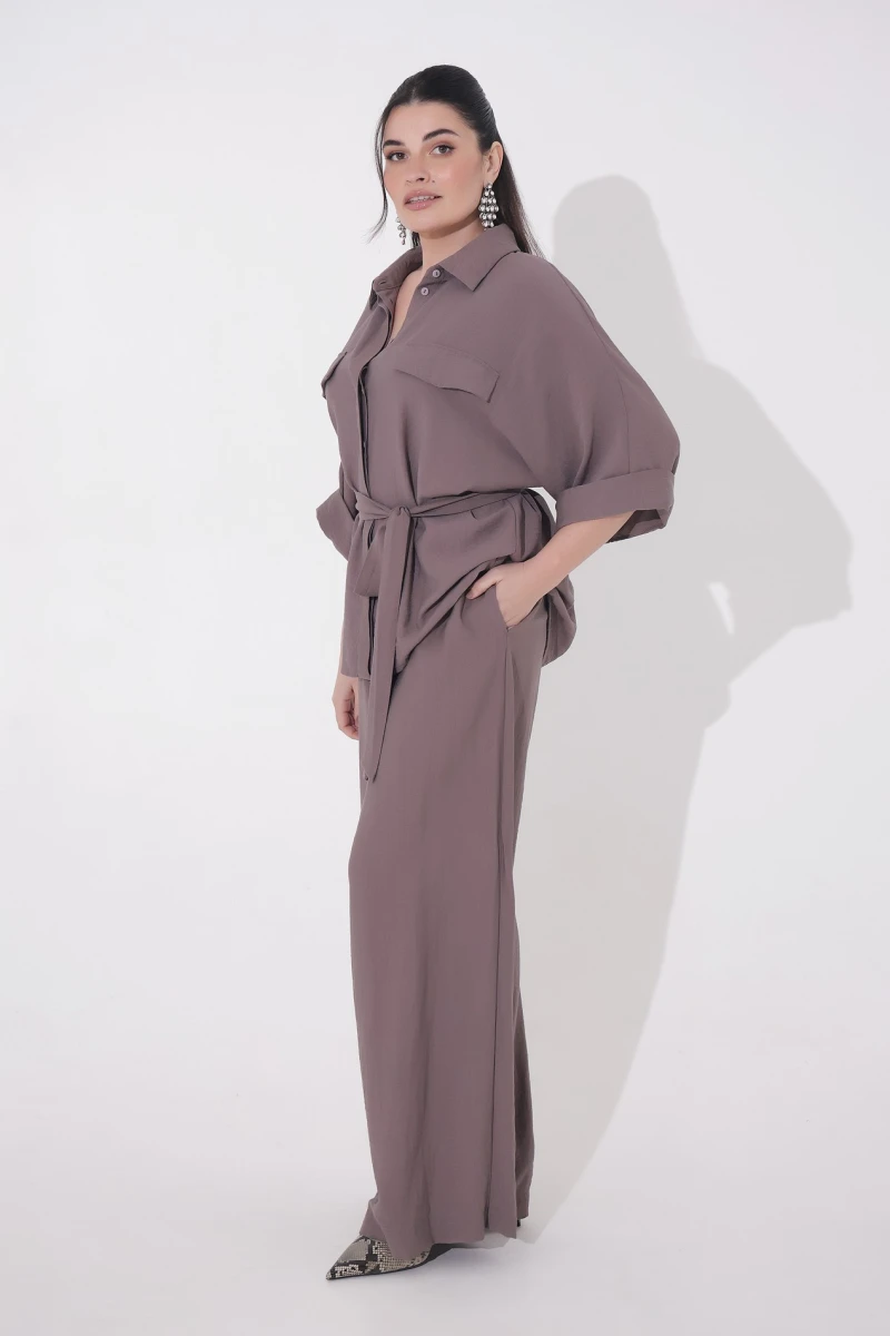 Mocha eco-linen suit plus size