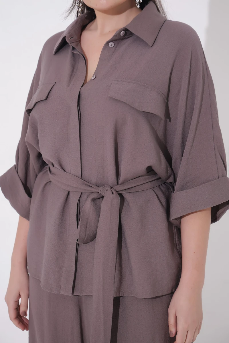 Mocha eco-linen suit plus size