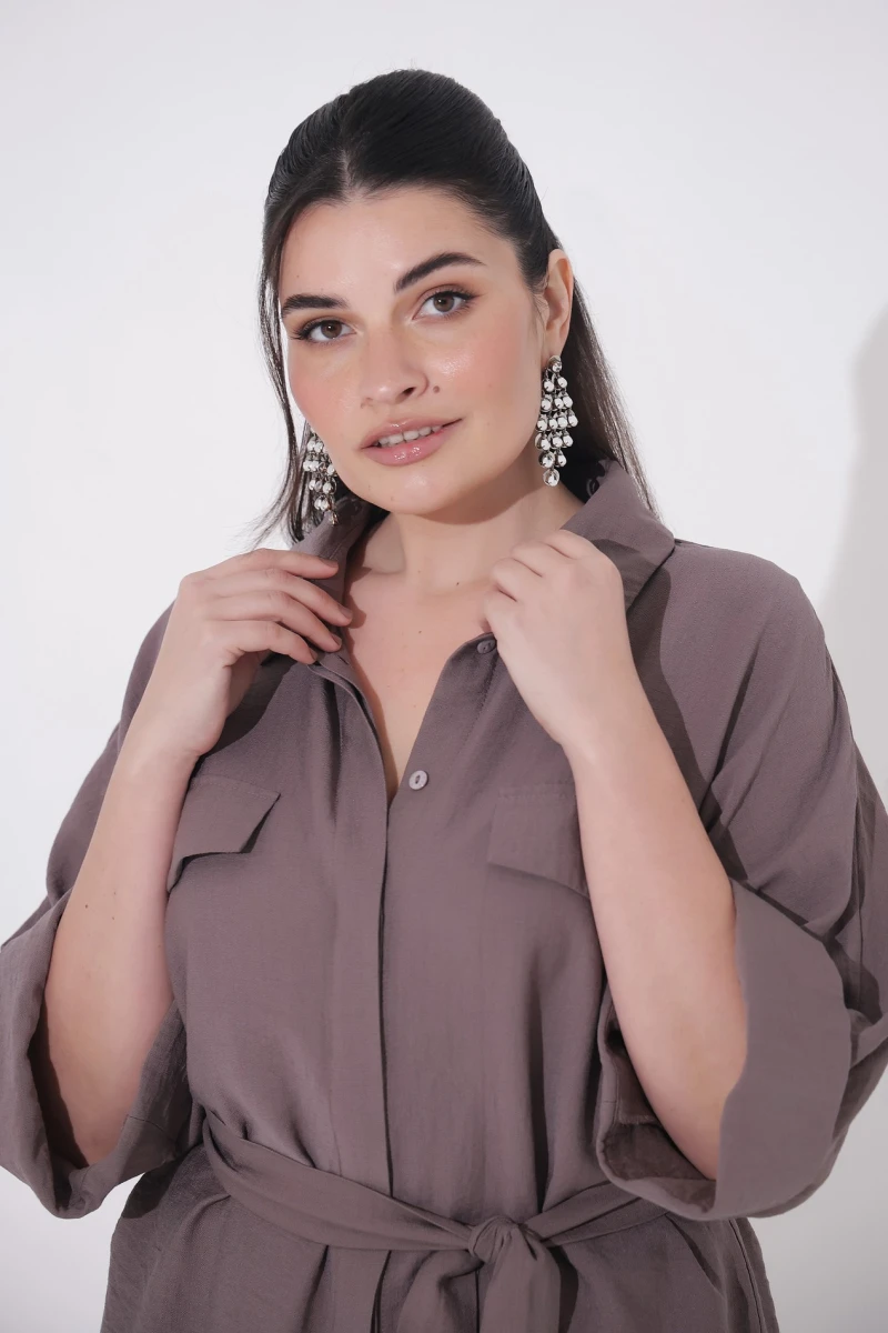 Mocha eco-linen suit plus size