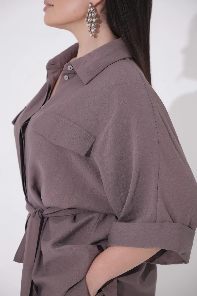 Mocha eco-linen suit plus size