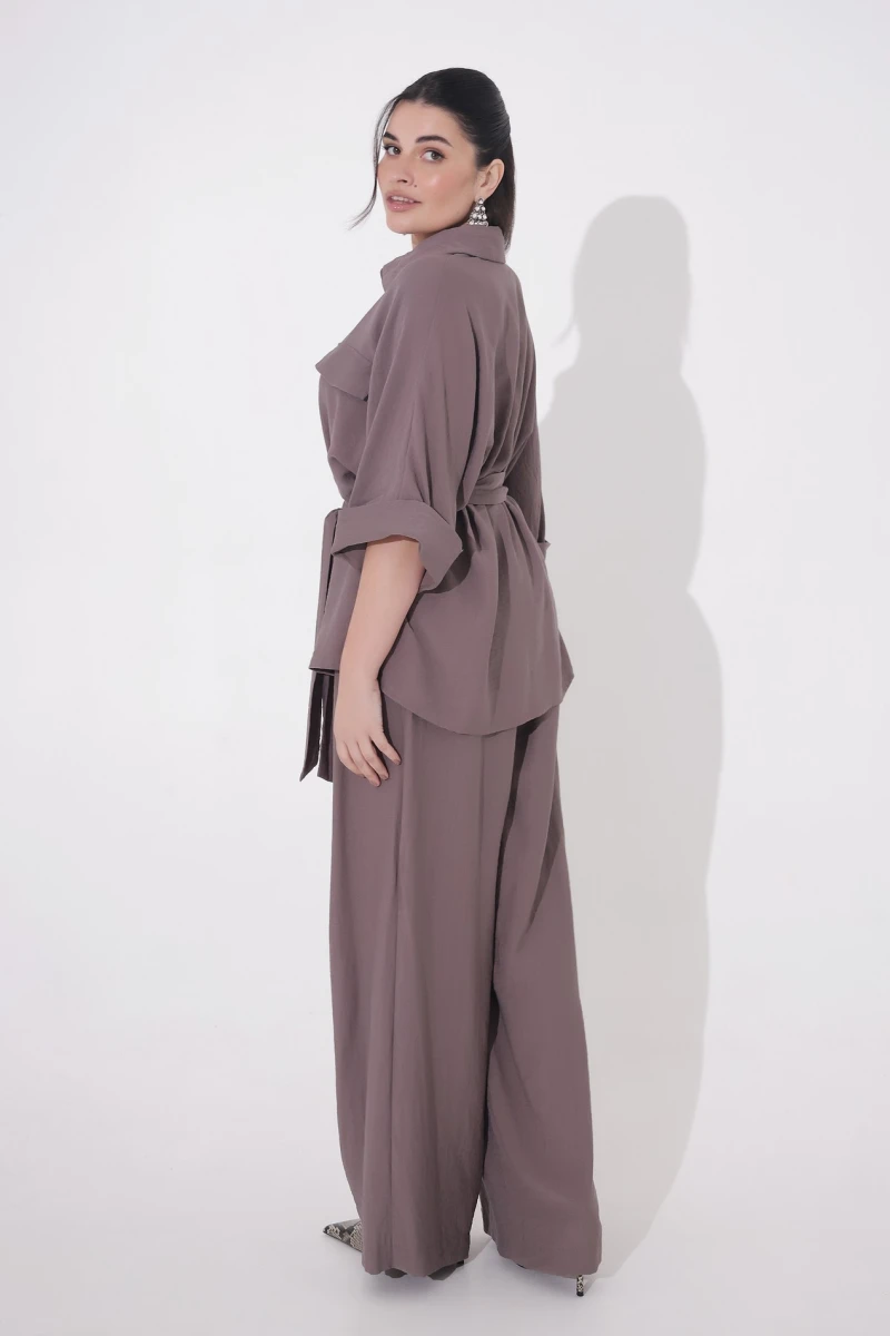 Mocha eco-linen suit plus size