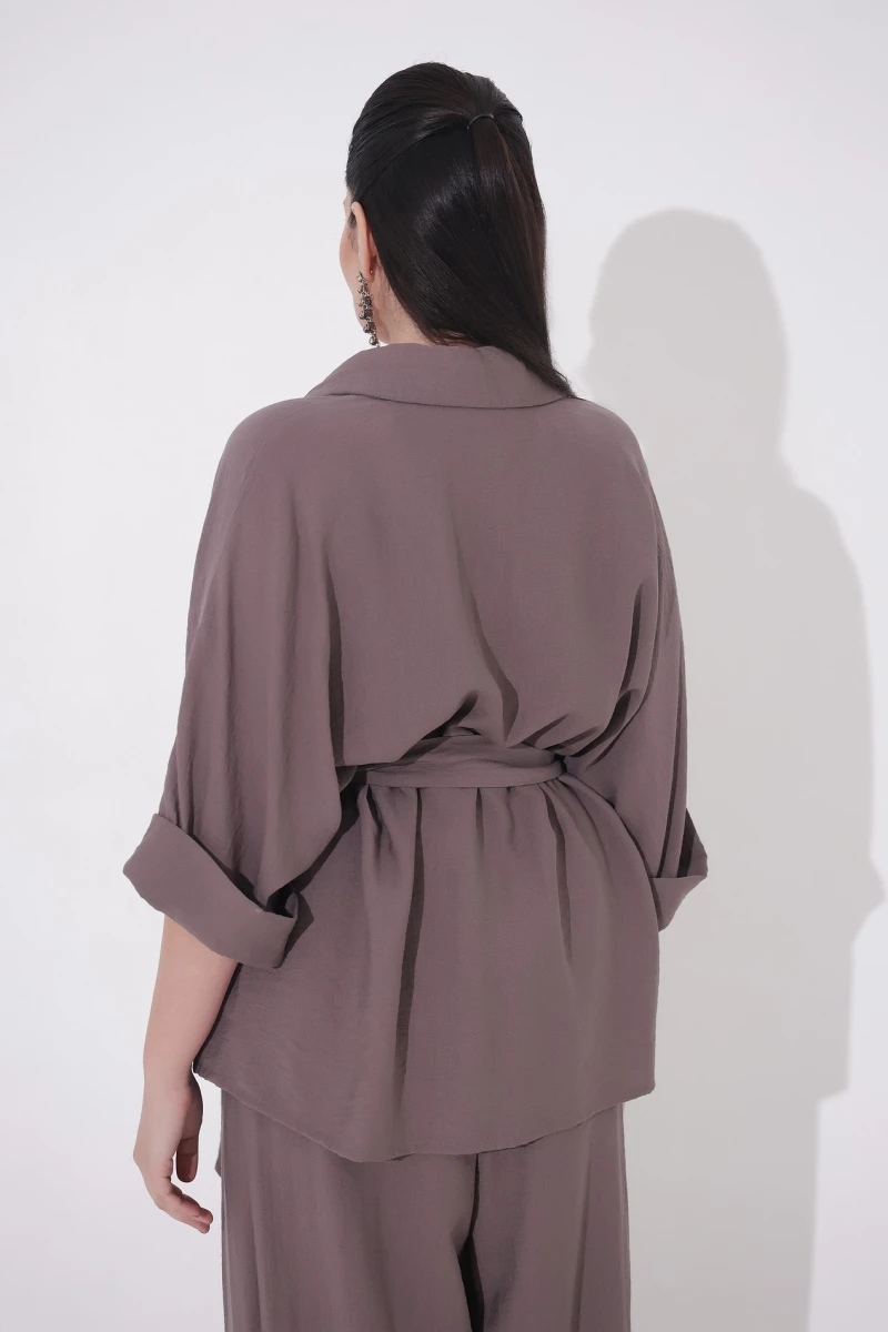 Mocha eco-linen suit plus size