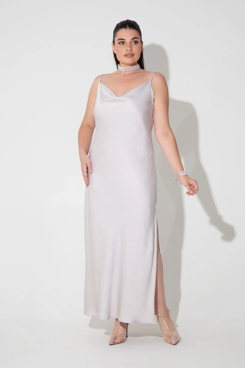 Blush maxi satin slip dress plus size