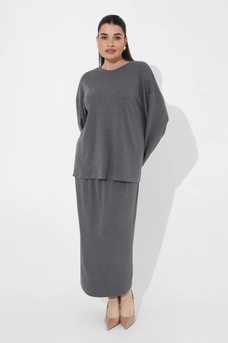 Suit longsleeve and skirt gray plus size