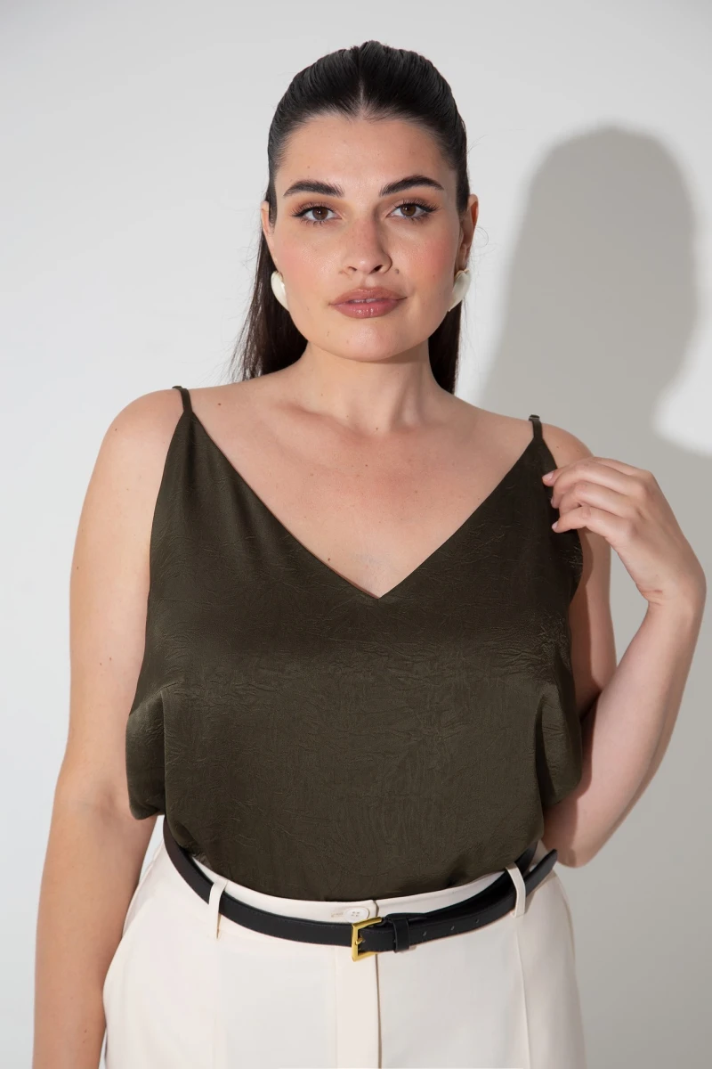 Satin khaki tank top plus size