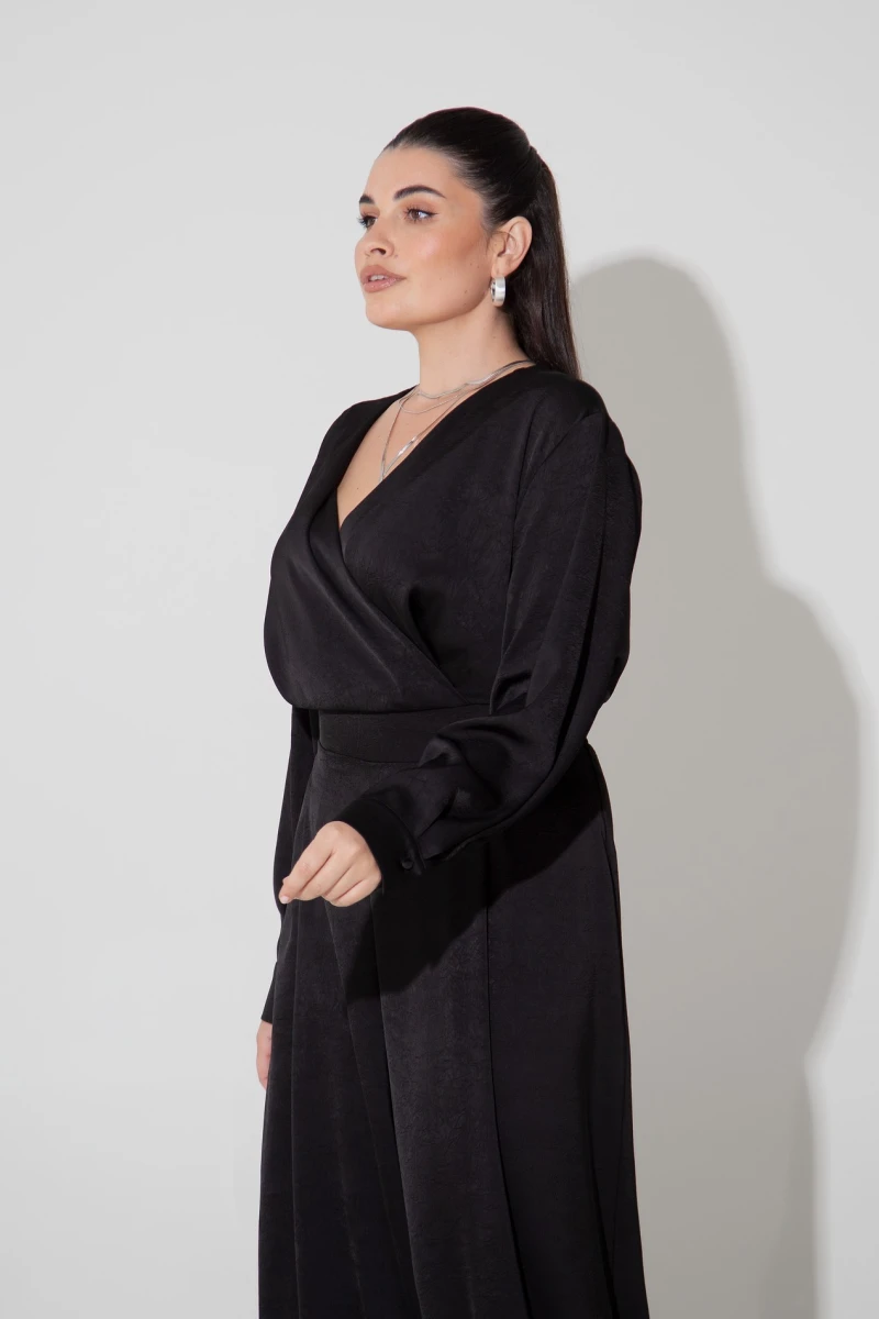 Black satin jumpsuit plus size