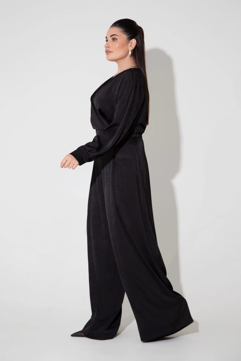 Black satin jumpsuit plus size