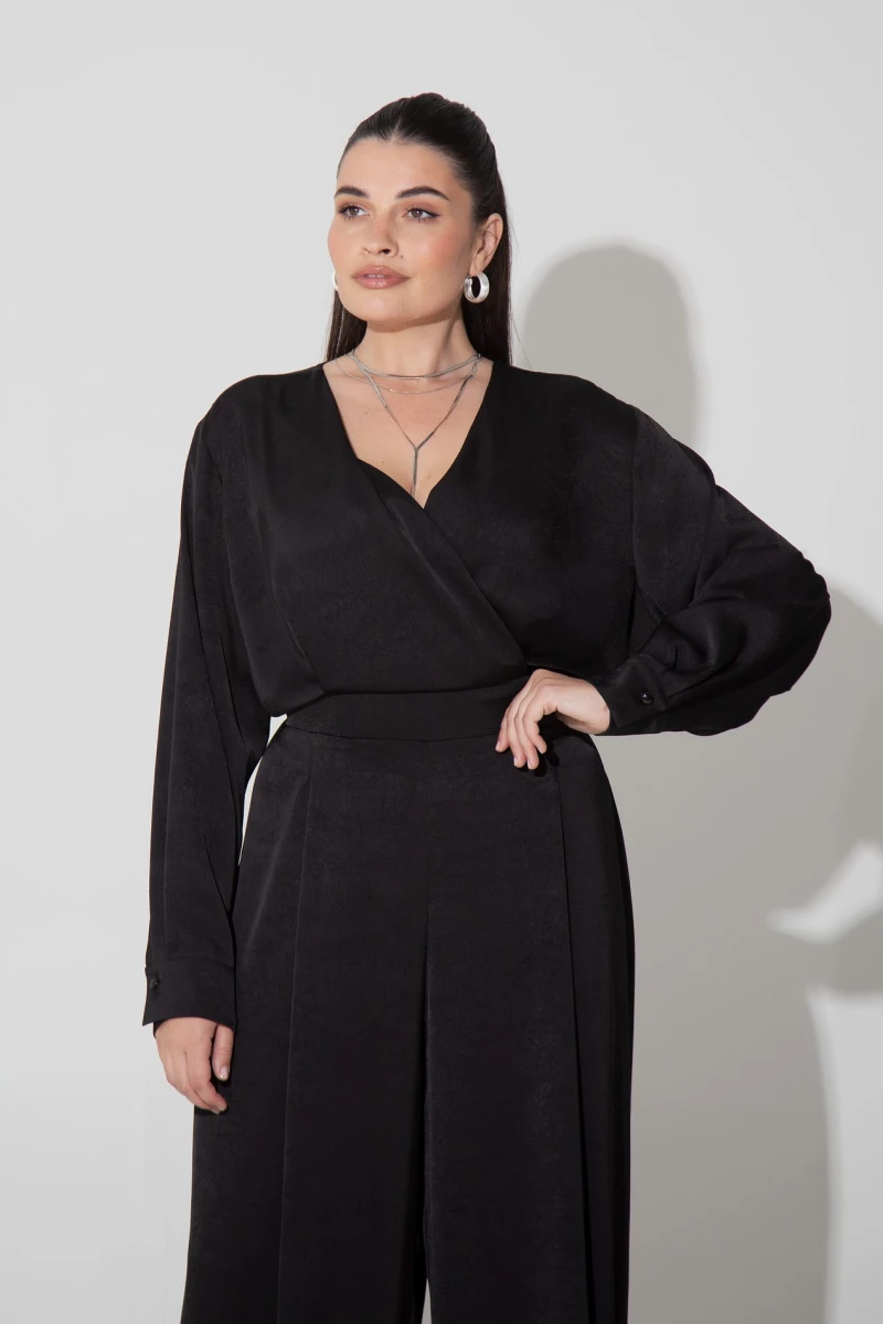 Black satin jumpsuit plus size