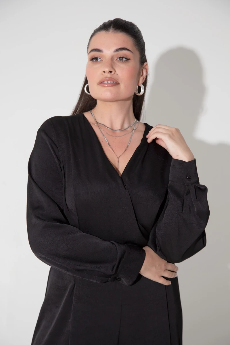Black satin jumpsuit plus size