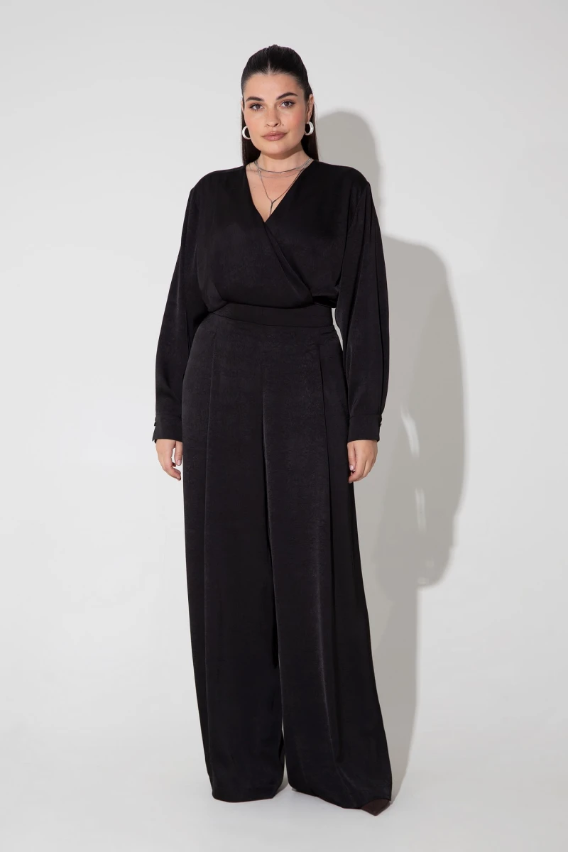 Black satin jumpsuit plus size