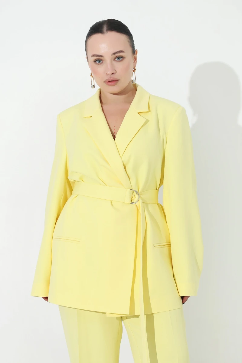 Light yellow jacket with waistband plus size