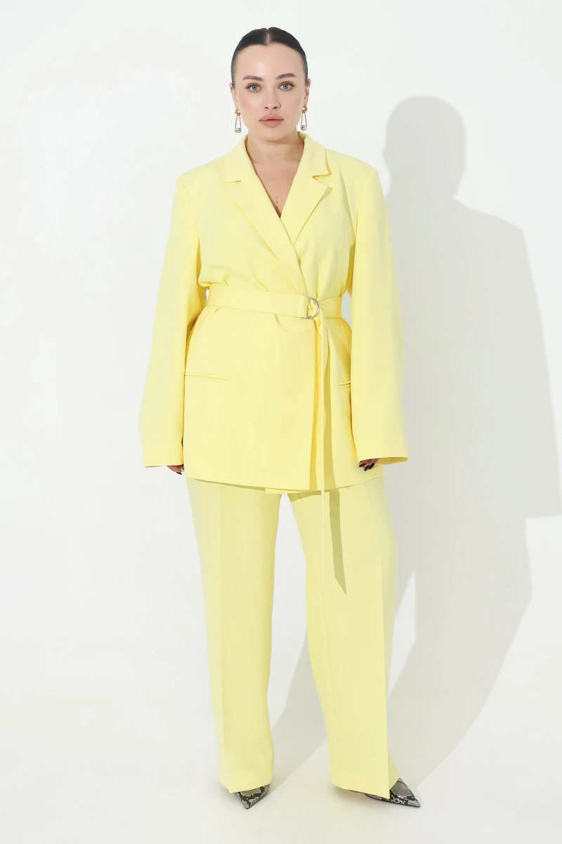Light yellow jacket with waistband plus size