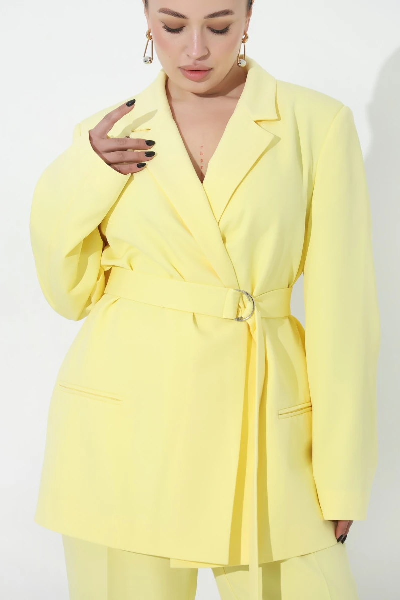 Light yellow jacket with waistband plus size