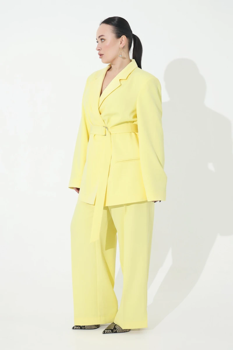 Light yellow jacket with waistband plus size