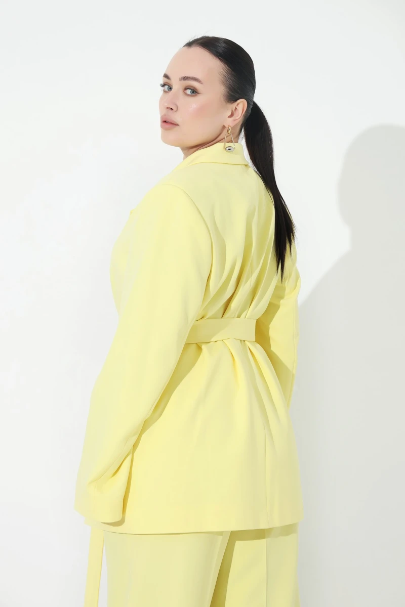 Light yellow jacket with waistband plus size
