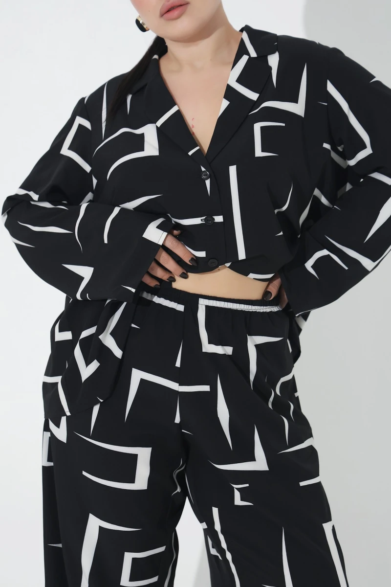 Milk print suit on black plus size